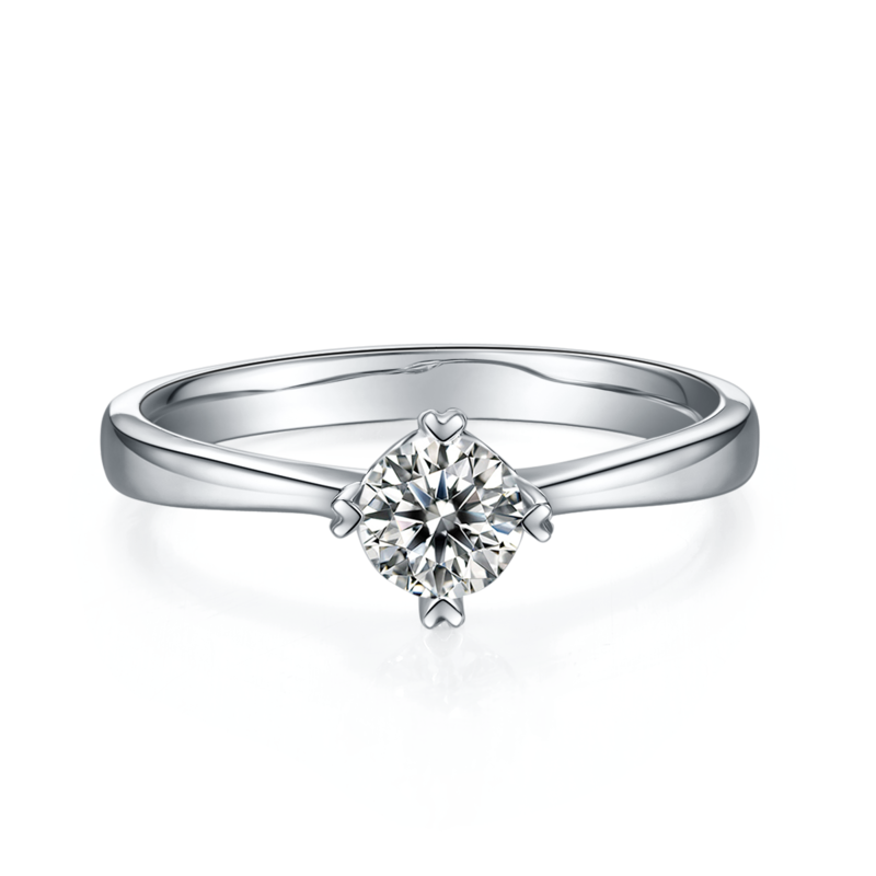 直臂心心相印S925银镀白金MoissaniteWomen's Ring50分D级